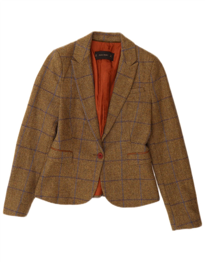 Zara Dame 1-knaps blazerjakke UK 6 XS Khaki Check