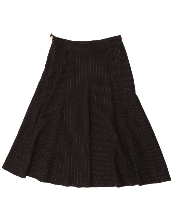 Vintage kvinders højtaljede A-linje nederdel UK 12 Medium W30 sort stribet