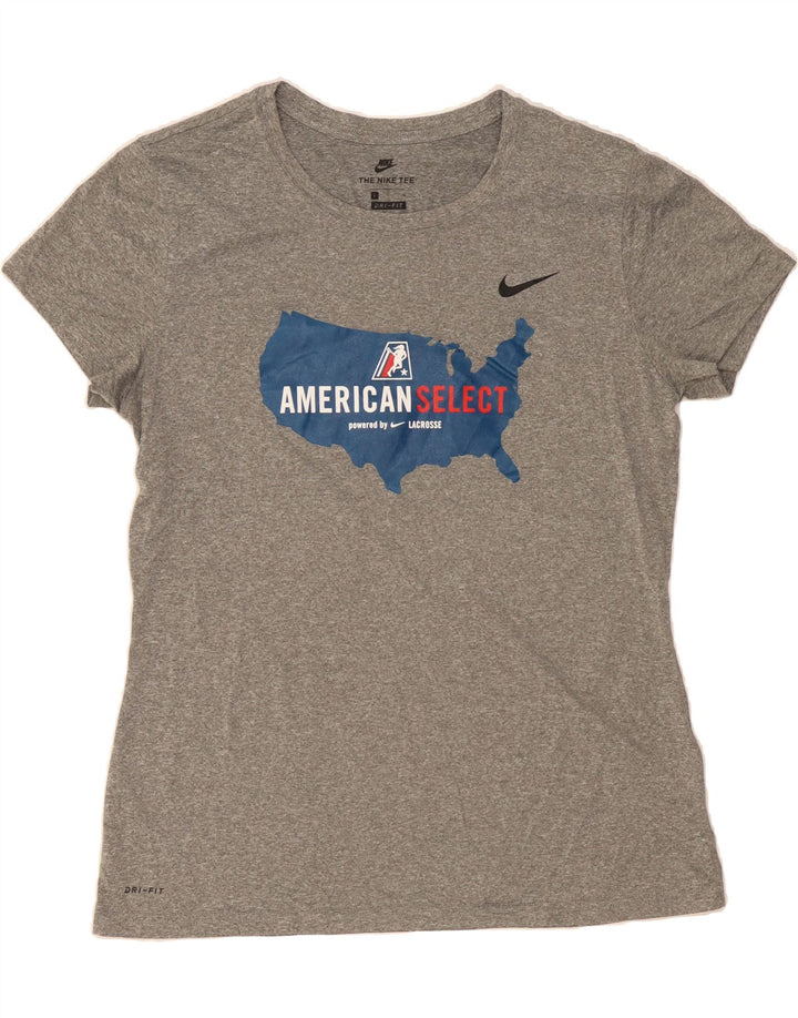 NIKE Womens Dri Fit Graphic T-Shirt Top UK 14 Large Grey Polyester Vintage Nike and Second-Hand Nike from Messina Hembry 