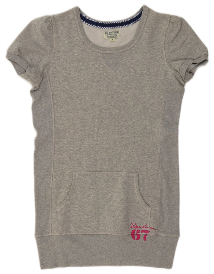 POLO RALPH LAUREN Dame Longline Sweatshirt Jumper UK 16 Large Grå