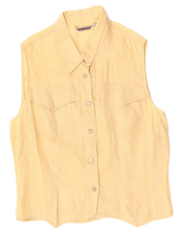 Krizia Jeans Grafisk ærmeløs skjorte til kvinder UK 14 Large Yellow