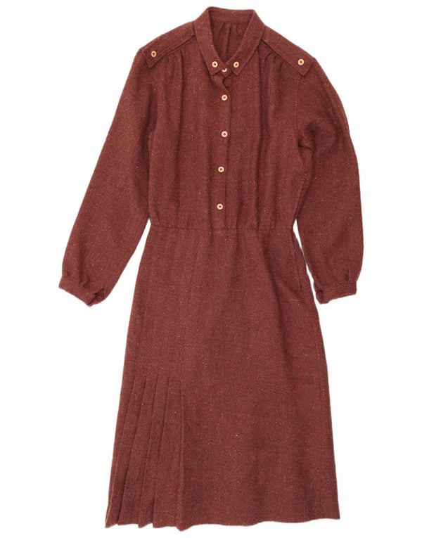 Vintage Dame Langærmet Maxi Kjole UK 14 Medium Burgundy Flecked