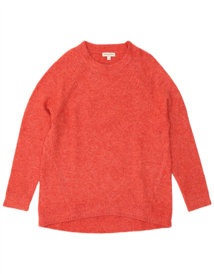 MONSOON Dame Boat Neck Jumper Sweater UK 14 Medium Rød Akryl