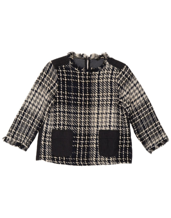 Zara Dame 3/4 ærmet Crop Top UK 10 Small Navy Blue Ternet Bomuld