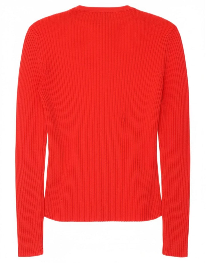 Benetton Dame Cardigan Sweater UK 12 Medium Rød Bomuld