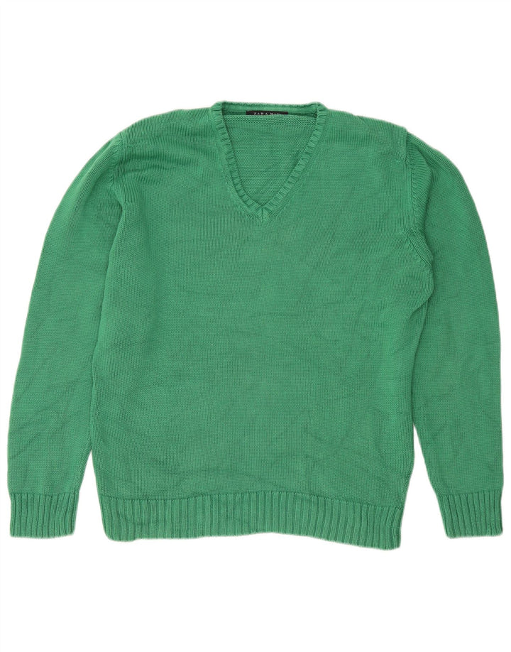 Zara Herre V-hals sweater Stor grøn bomuld