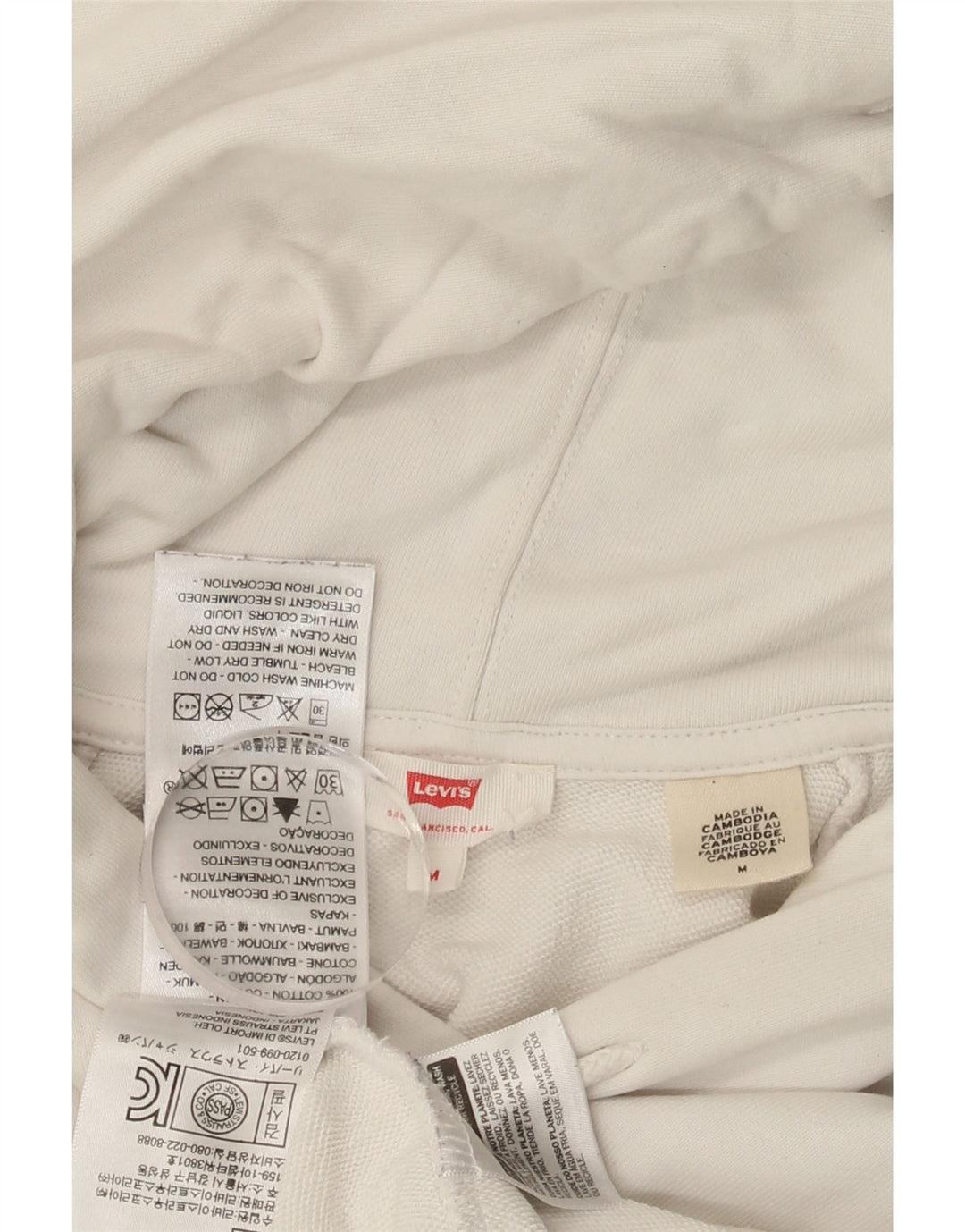 LEVI'S Womens Graphic Hoodie Jumper UK 14 Medium White Cotton