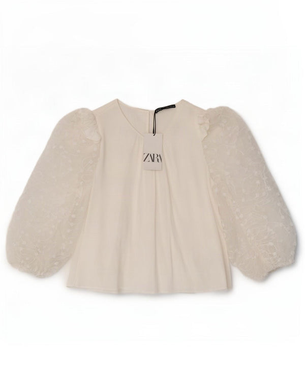 Zara Dame 3/4 ærmet bluse Top UK 14 Large White Viscose