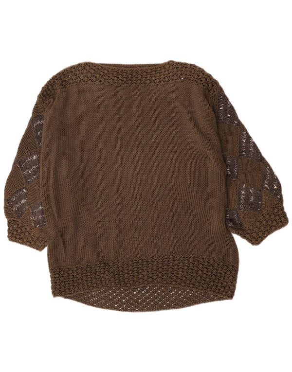 Vintage Dame Boat Neck Jumper Sweater UIK 16 Large Khaki Argyle/Diamond