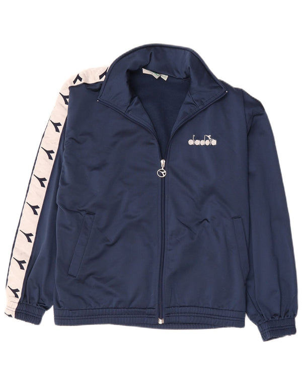Diadora Herre grafisk træningsdragt topjakke UK 36 Small Navy Blue Colourblock