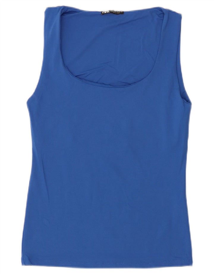 Zara Damevest Top UK 12 Medium Blue Polyamide