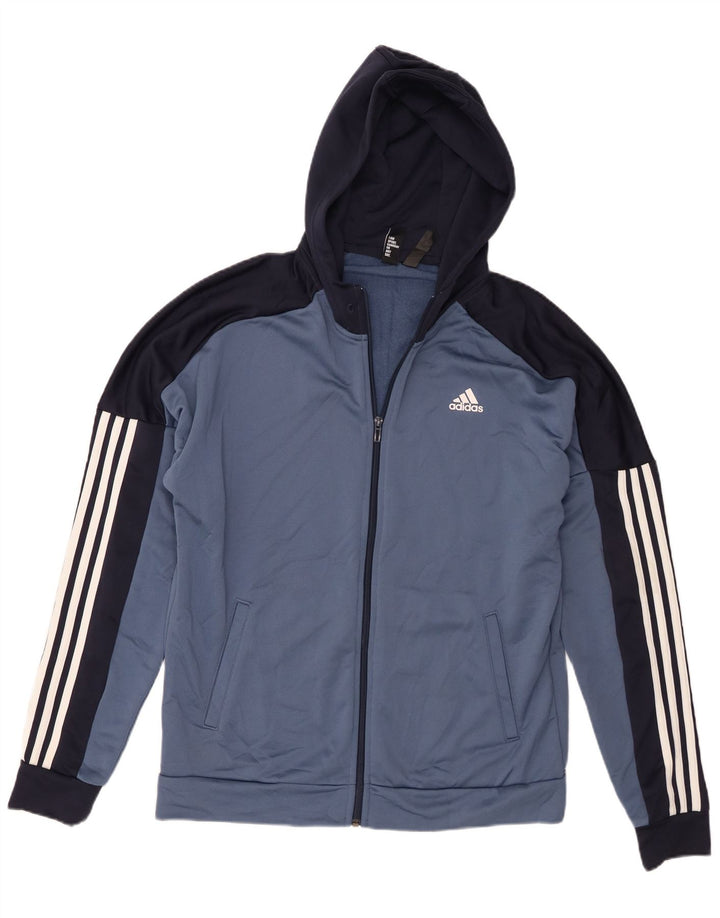 Adidas Hættetrøje med lynlås til mænd Large Blue Colourblock Polyester