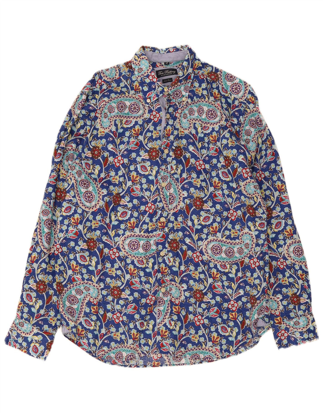 Tom Rusborg Herreskjorte Medium Blue Paisley Linen