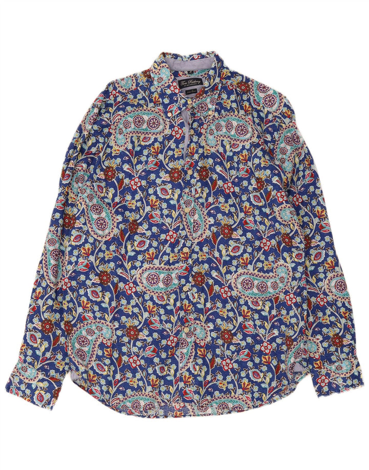 Tom Rusborg Herreskjorte Medium Blue Paisley Linen