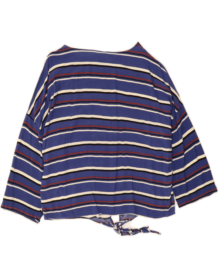 MOSSIMO Womens Crop Top 3/4 Sleeve UK 14 Medium Blue Striped Rayon Vintage Mossimo and Second-Hand Mossimo from Messina Hembry 