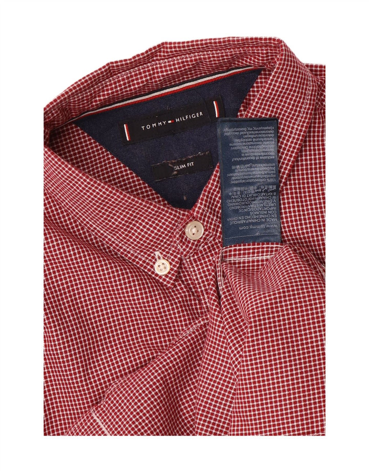 TOMMY HILFIGER Herre Slim Fit skjorte Medium rød Houndstooth Bomuld
