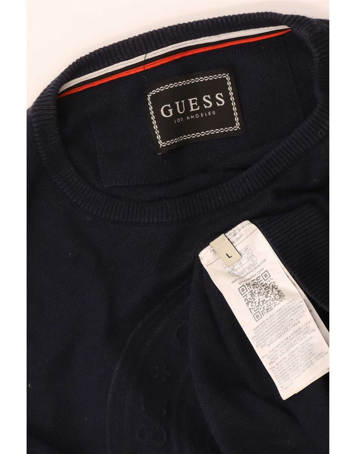 Guess Herre Grafisk Boat Neck Jumper Sweater UK 40 Medium Navy Blue