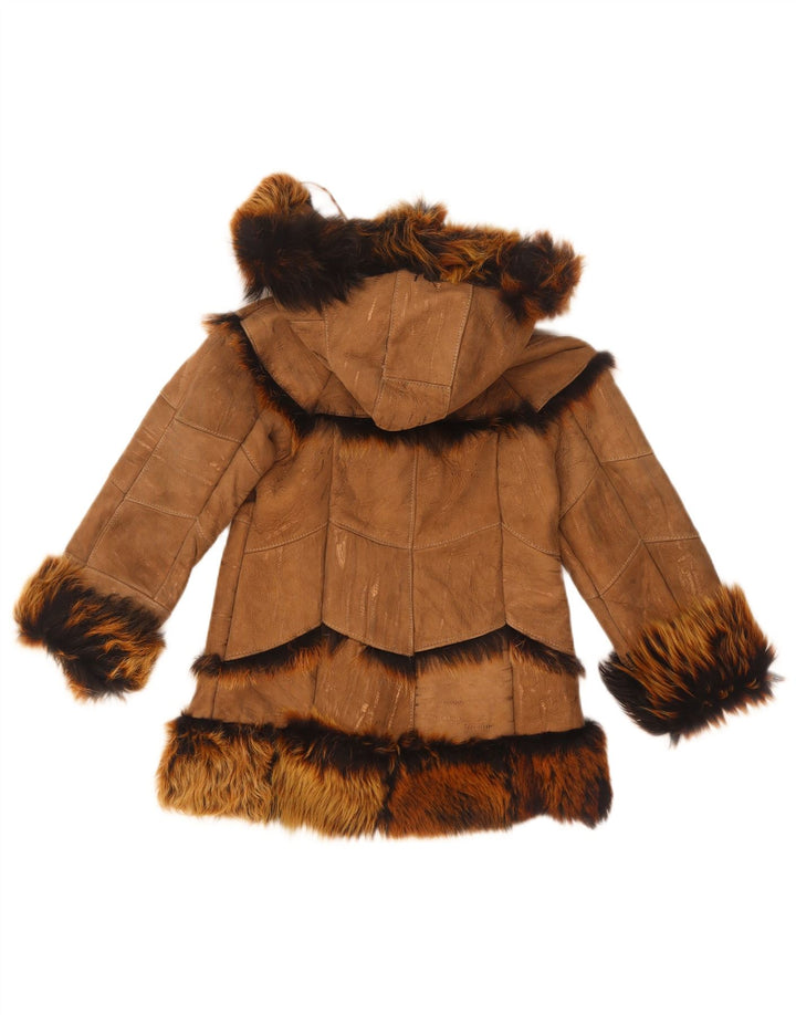 Vintage hættejakke til piger Shearling 7-8 år brun