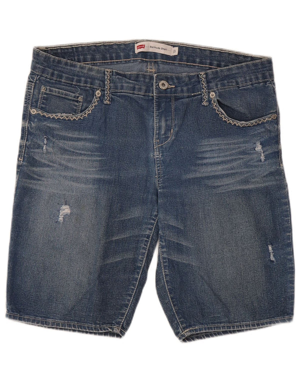 LEVI'S Distressed Denim Bermuda Shorts US 13 Large W32 Blue Bomuld