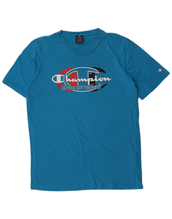Champion Herre Grafisk T-Shirt Top XL Blå