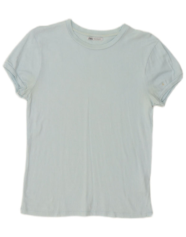 Zara Dame T-Shirt Top UK 10 Small Blue Viscose