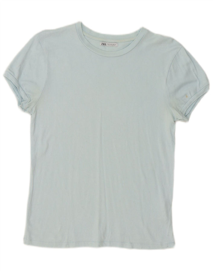 Zara Dame T-Shirt Top UK 10 Small Blue Viscose