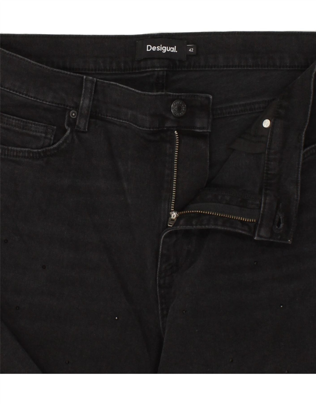 DESIGUAL Womens Bootcut Jeans EU 42 Large W33 L28 Black Spotted Cotton Vintage Desigual and Second-Hand Desigual from Messina Hembry 