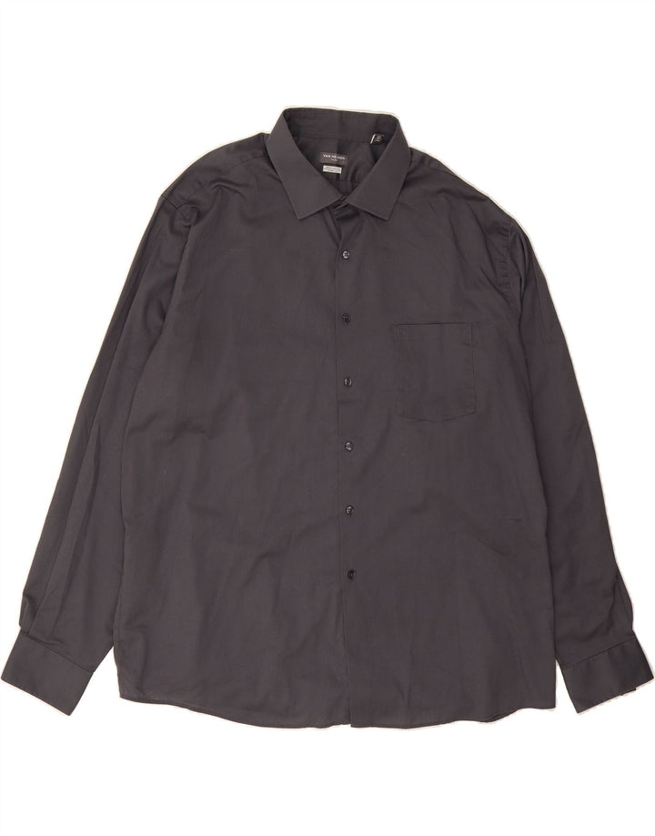 VAN HEUSEN Mens Regular Fit Shirt Size 18 1/2  2XL Grey Cotton Vintage Van Heusen and Second-Hand Van Heusen from Messina Hembry 