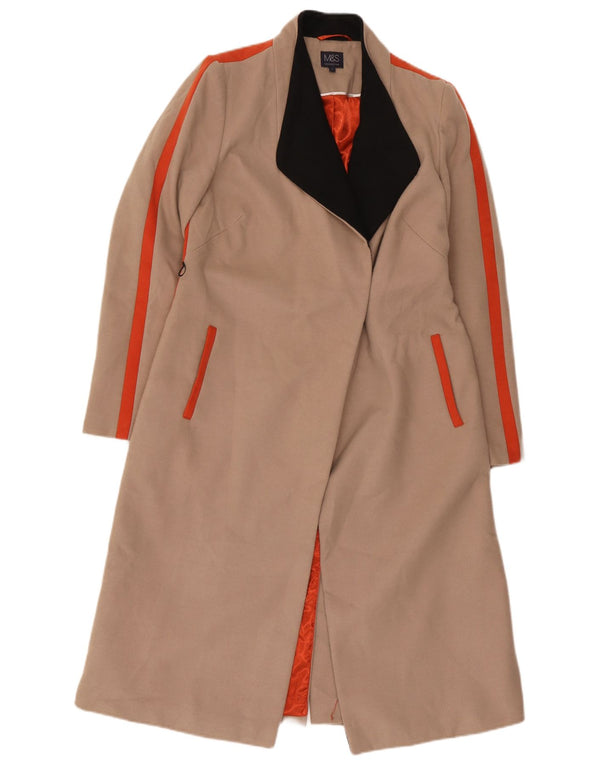 Marks & Spencer Womens Open Overcoat UK 8 Small Beige Colourblock Polyester