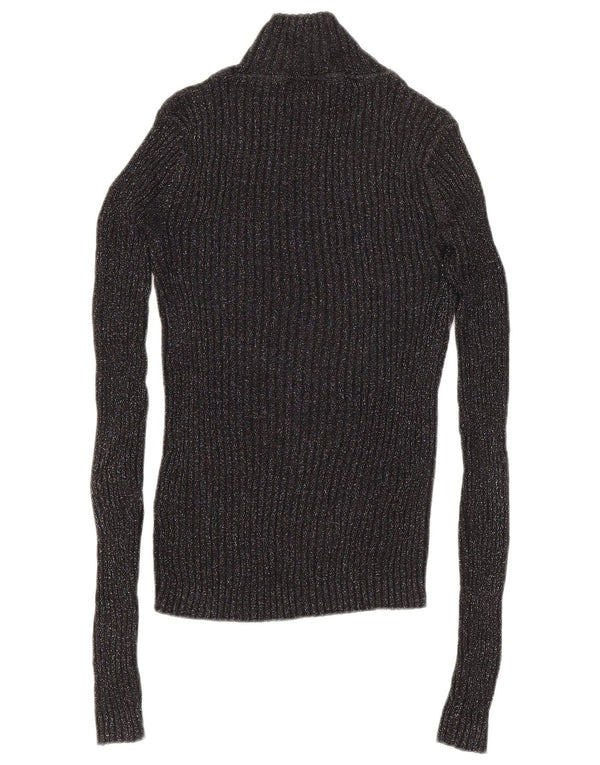 TOPSHOP Womens Turtle Neck Jumper Sweater UK 6 XS  Black Flecked Cotton