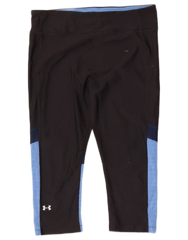 Under Armour Womens Heat Gear Capri Leggings UK 14 Large Black Colourblock