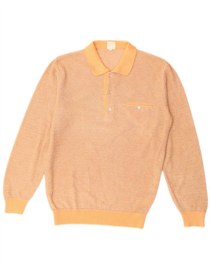 VINTAGE Dame Polo Neck Sweater UK 14 Medium Orange Bomuld