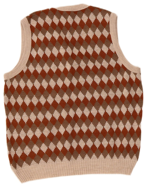 Vintage Womens Crop Vest Tank Top IT 52 2XL Brown Argyle/Diamond Acrylic
