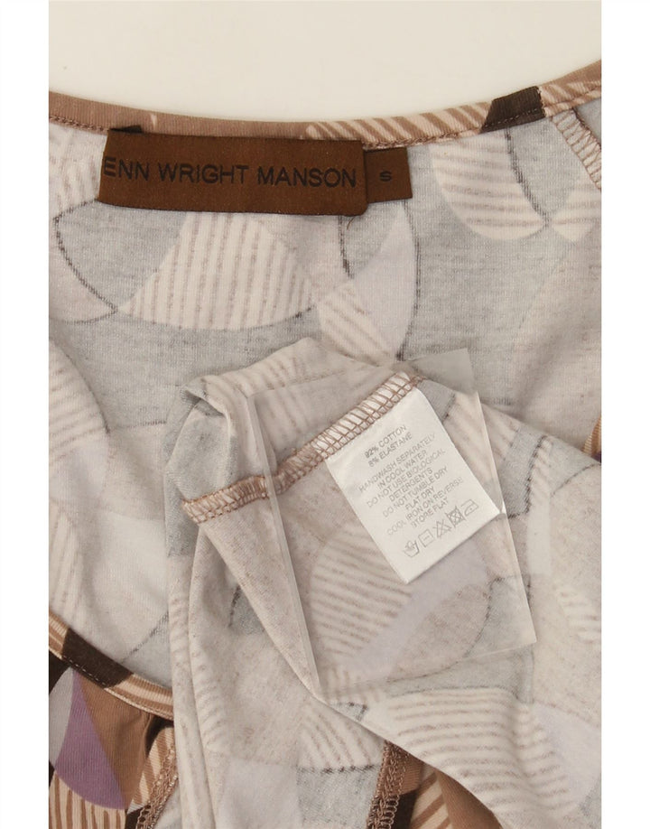 Fenn Wright Manson Dame A-Line Kjole UK 8 Lille Beige Geometrisk Bomuld