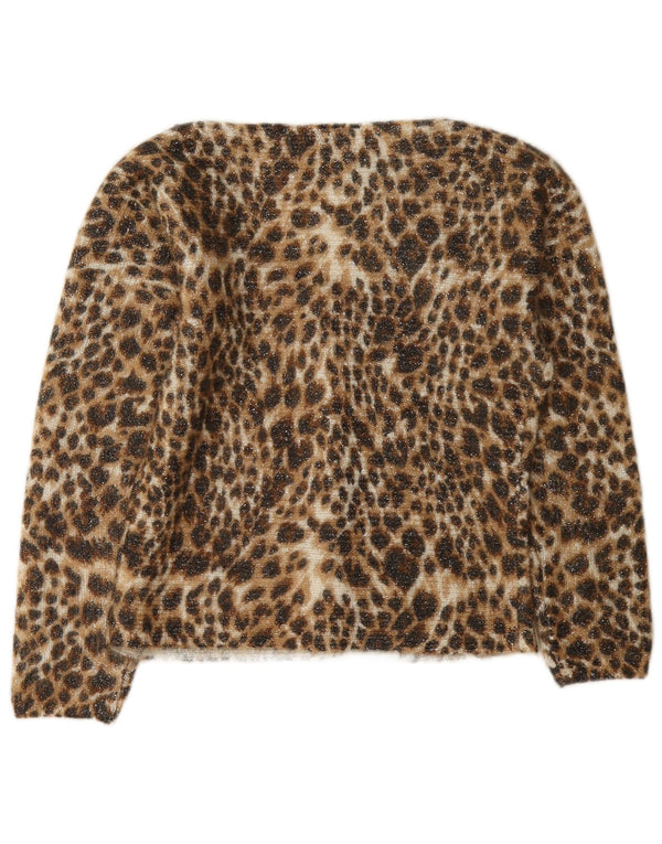 Vintage dame cardigan sweater UK 10 Small Brown Animal Print