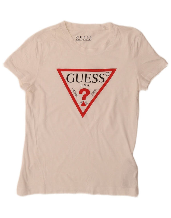 Guess Grafisk T-shirt top til kvinder UK 6 XS hvid bomuld
