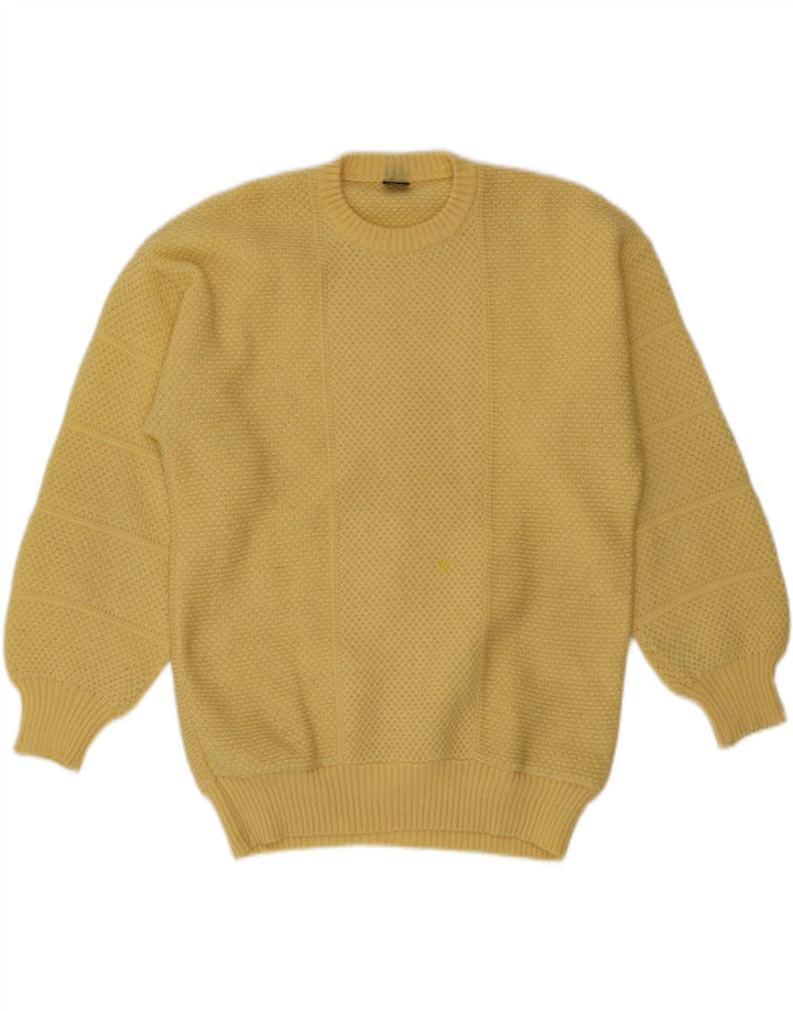 Vintage herre rund hals sweater stor gul akryl