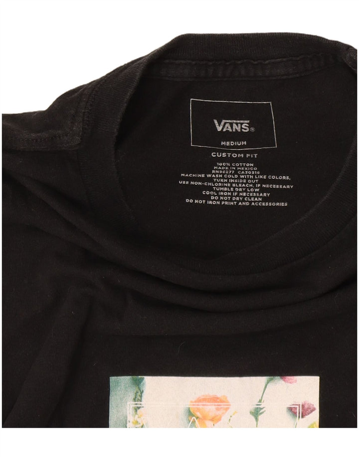 VANS Dame Custom Fit Grafisk T-Shirt Top UK 14 Medium Sort Bomuld