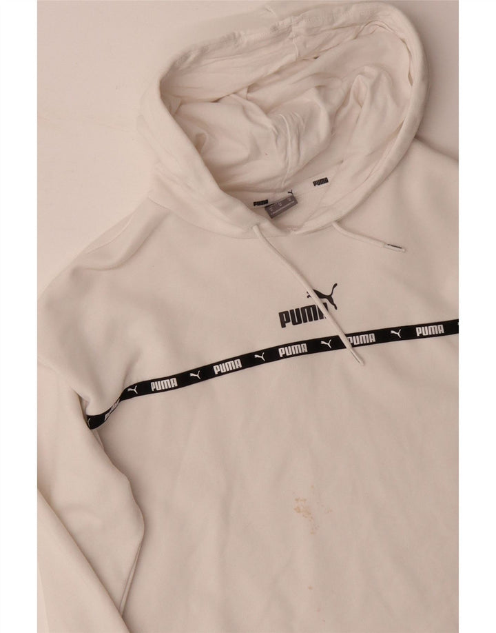 PUMA Dame Oversized Crop Grafisk Hoodie Jumper UK 14 Medium White Bomuld