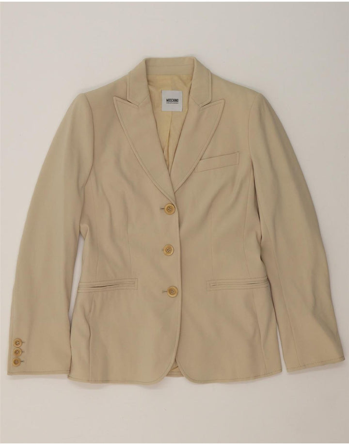 MOSCHINO Womens 3 Button Blazer Jacket UK 12 Medium Beige Acetate Vintage Moschino and Second-Hand Moschino from Messina Hembry 