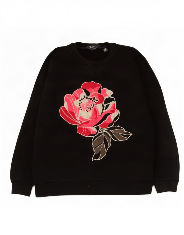 Ted Baker Womens Grafisk Oversized Sweatshirt Jumper Størrelse 5 XL Sort Blomster