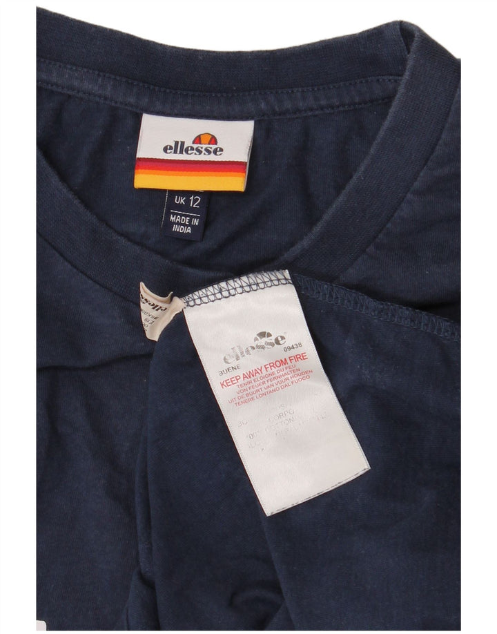 Ellesse Dame Grafisk Top Langærmet UK 12 Medium Navy Blue Bomuld