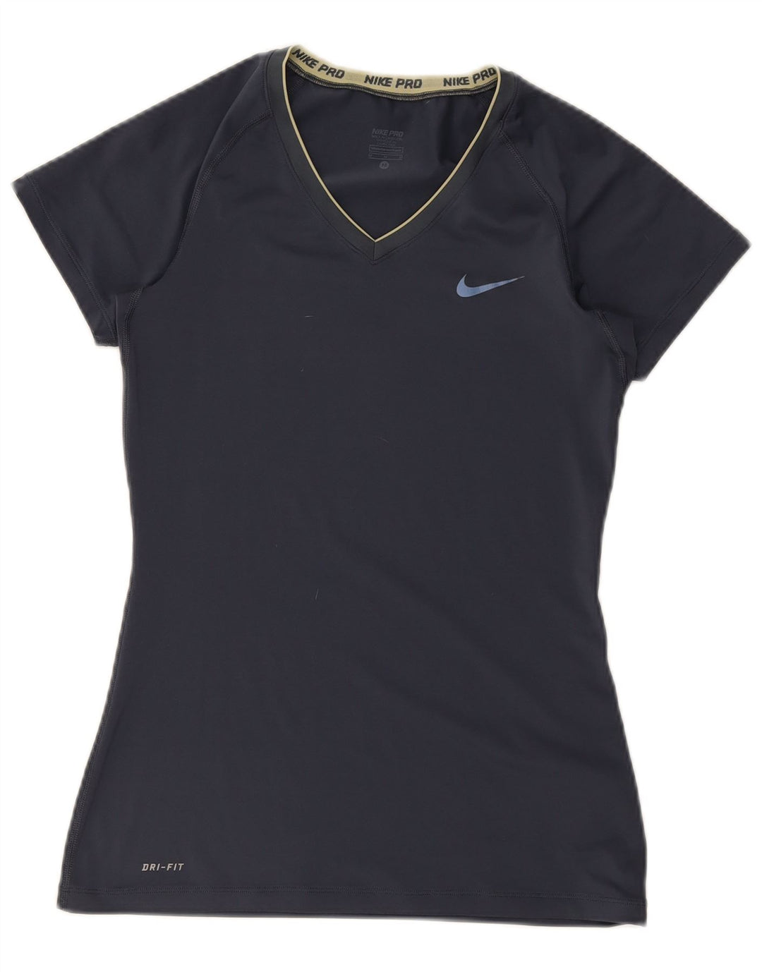 Nike Dame Dri Fit T-Shirt Top UK 12 Medium Navy Blue Polyester