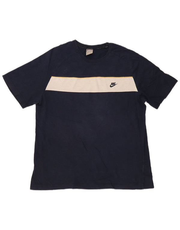 Nike T-shirt top til mænd UK 42/44 Large Navy Blue Colourblock Bomuld