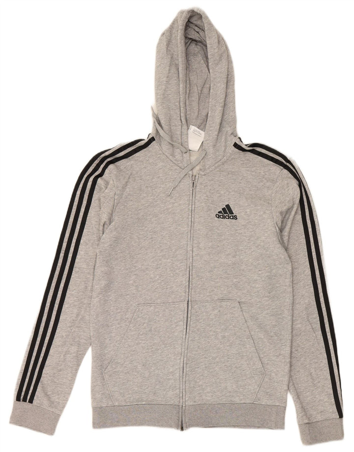 ADIDAS Mens Zip Hoodie Sweater Small Grey Cotton