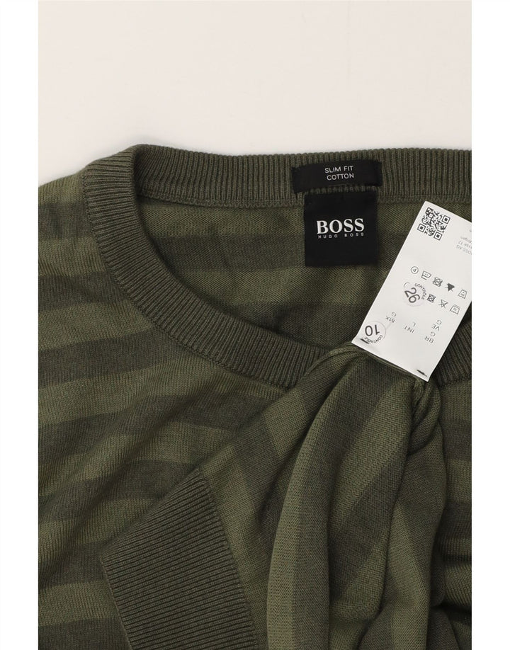 HUGO BOSS Herre Slim Fit Crew Neck Jumper Sweater Stor Grøn Stribet