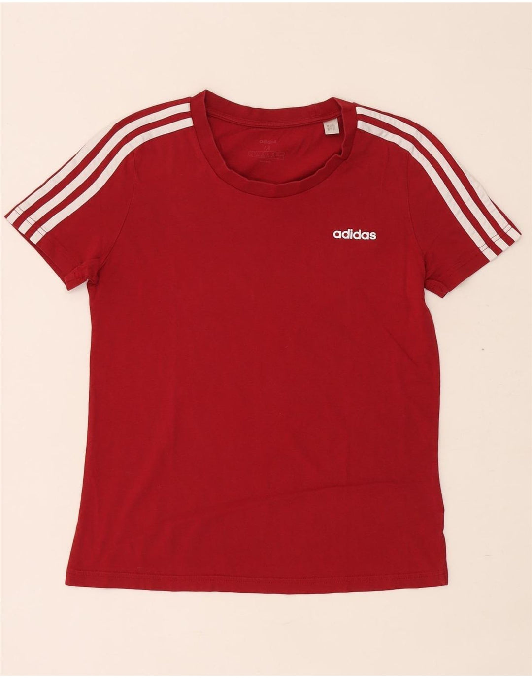 Adidas Dame T-Shirt Top UK 12/14 Medium Rød Bomuld