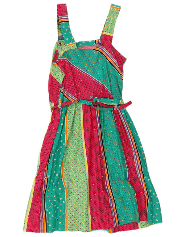Vintage Kvinders Ærmeløs A-Line Kjole UK 10 Small Multicolored Patchwork