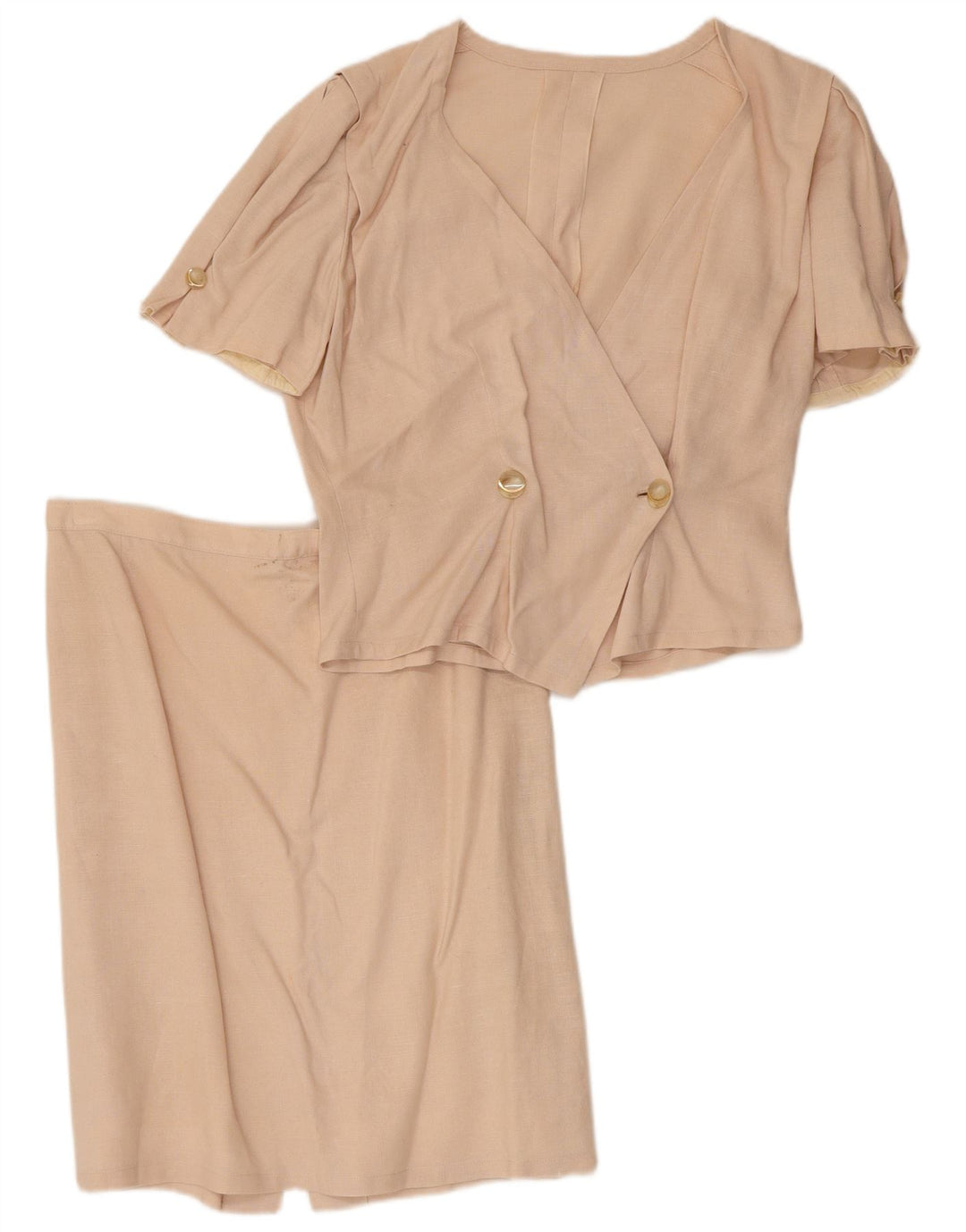 Vintage dame dobbeltradet 2-delt nederdelsæt UK 12 Medium W30 Beige