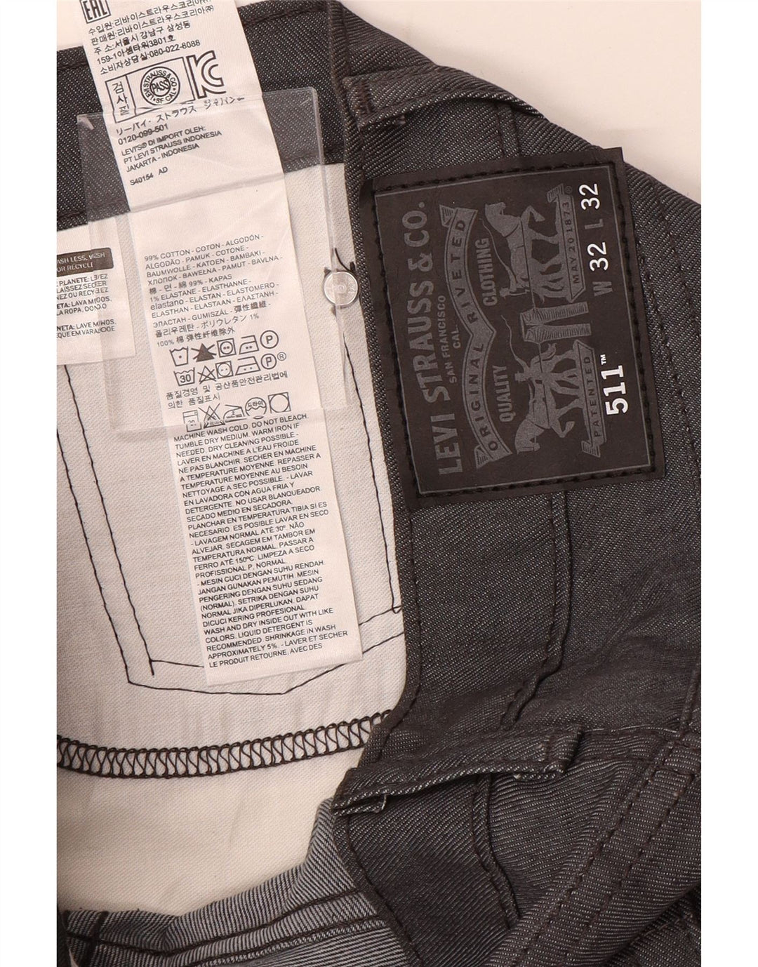 LEVI'S Herre 511 Slim Jeans W32 L32 Marineblå Bomuld